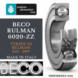 6020 BHTS-ZZ BECO Rulman 100x150x24 Çelik Kapak 100*150*24 mm 250° -  280° YÜKSEK ISI RULMANI